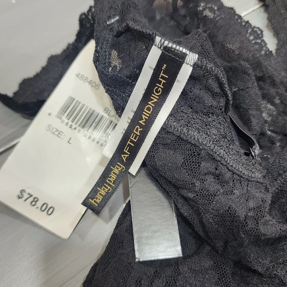 Hanky Panky After Midnight Black Lace Teddy Bodysuit Front Tie Large